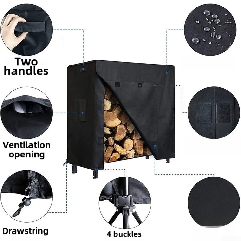Cover Rastrelliera Legna con Maniglie per Trasporto per facile(600D) | Impermeabile 600D, protegge da pioggia e neve, dimensioni 122x61x107cm, adatta rack standard, uso esterno