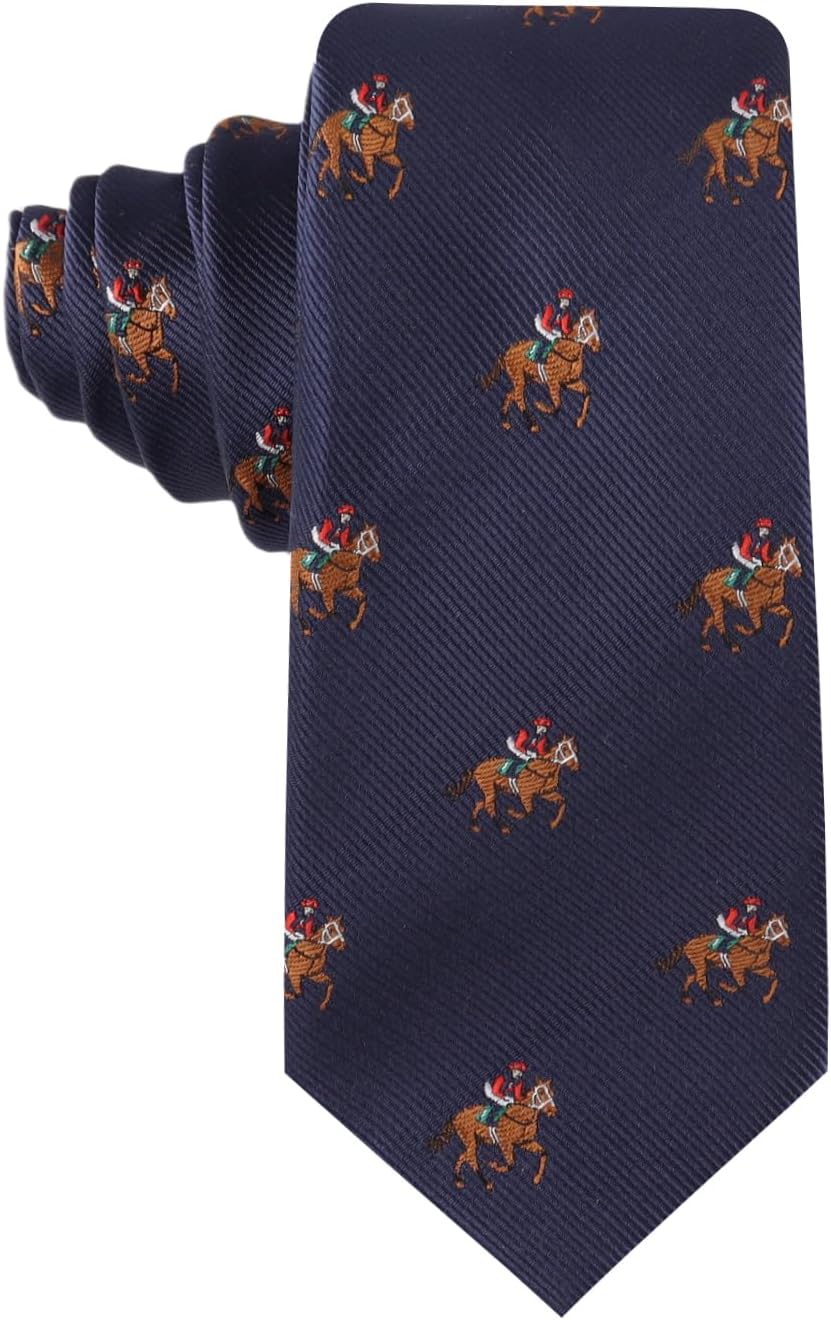 AUSCUFFLINKS THOROUGHBRED RACING HORSE Men’s Skinny Necktie – Horse Racing Theme Tie with Jockey Pattern for Fans, Trainers & Owners – Novelty Sports Accessory (THOROUGHBRED RACING HORSE)