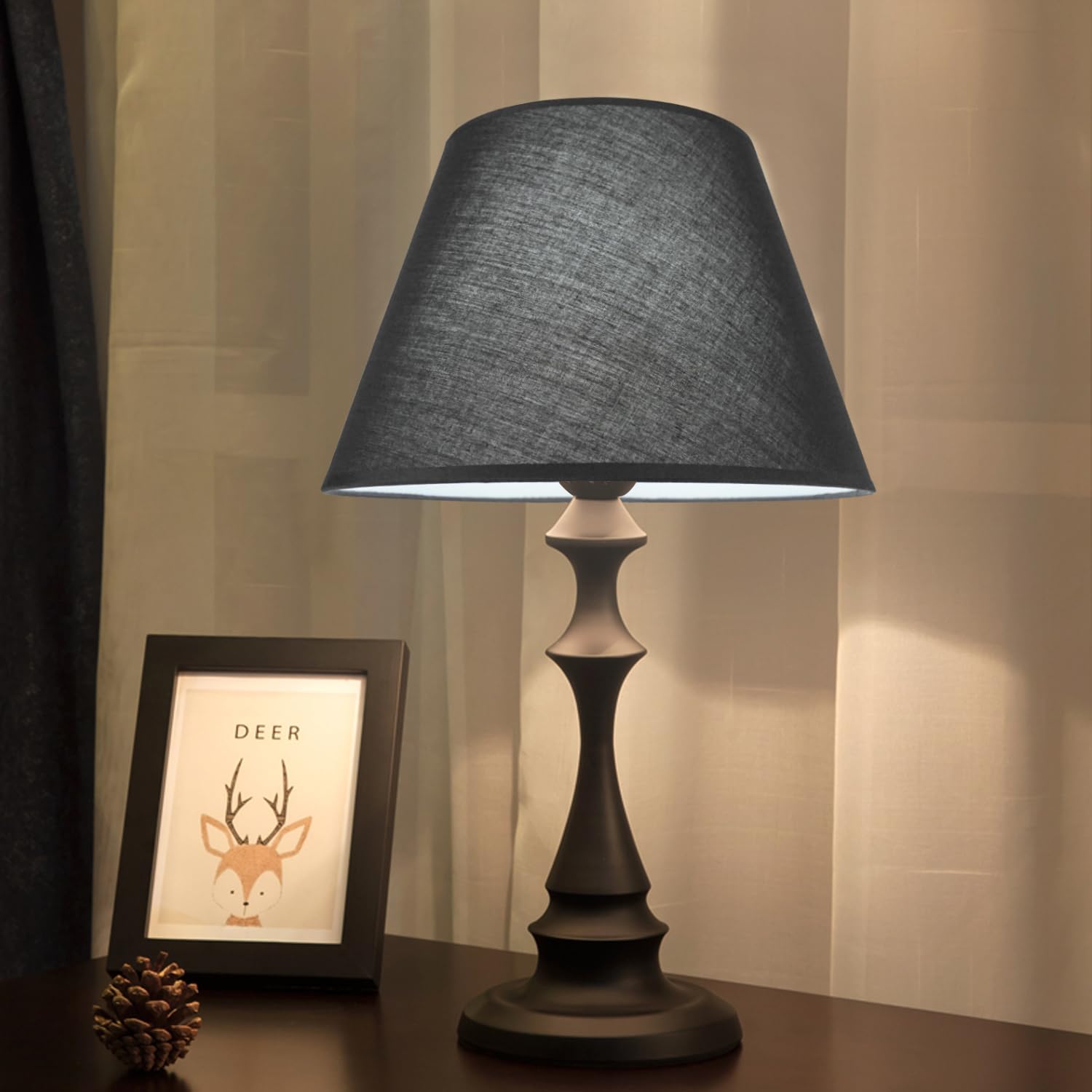DULEE Abat-jour E27 E14 de 30 cm - En tissu fait à la main - Pour lampadaire, lampe de table, lampe de chevet (haut) 18 cm x (hauteur) 20 cm x (bas) 30 cm, noir