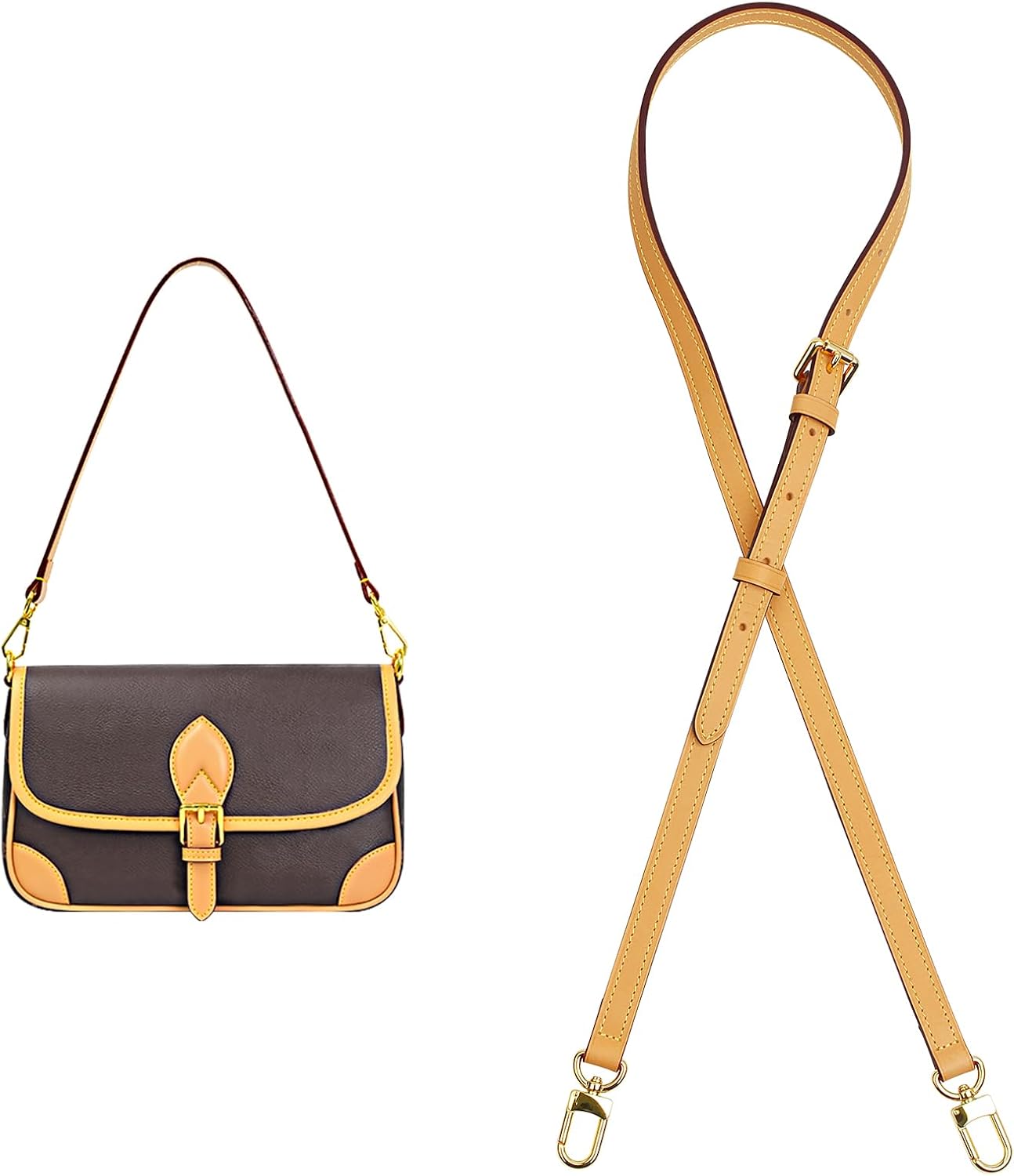 Vachetta Leather Shoulder Strap Adjustable Crossbody Replacement for Speedy Handbags(Width:0.6in-Beeswax)