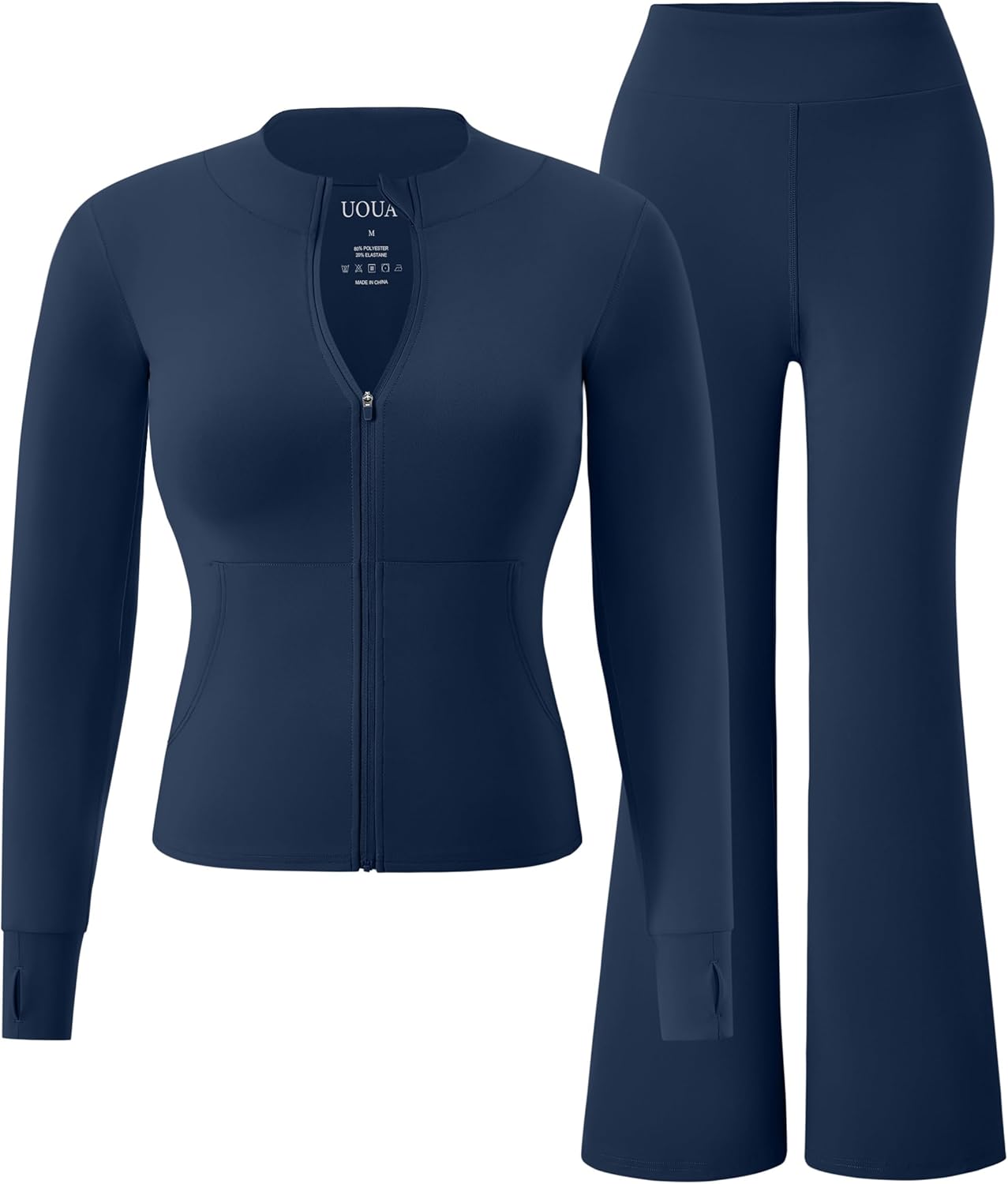 UOUA Women's 2 Piece Set Long Sleeve Jacket & Ankle Length Workout Flare Leggings Casual Matching Outfit Tracksuit Sweatsuit - Image 7