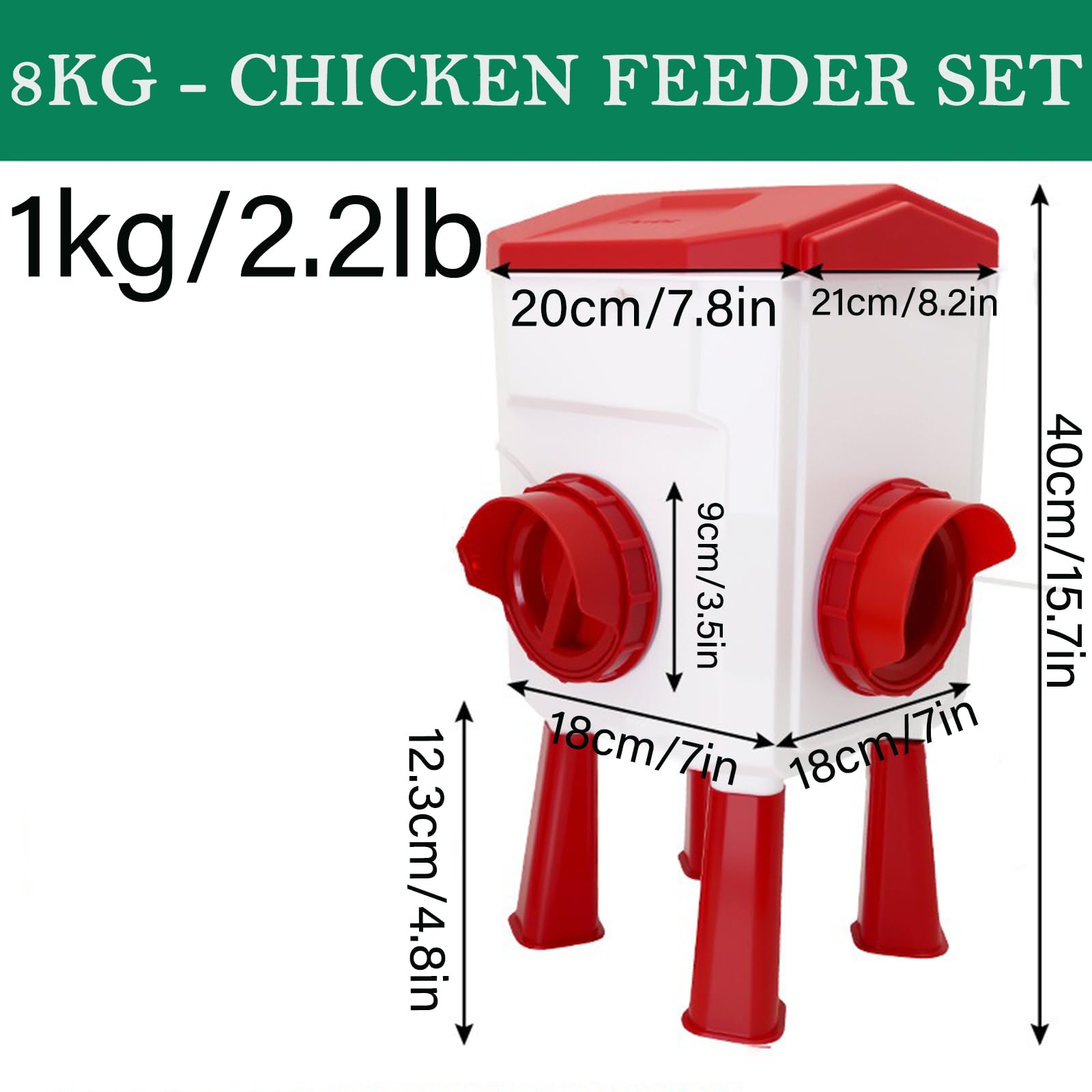 10L Abbeveratoio per Galline E Mangiatoia per Galline Mangiatoia Regolabile 2 in 1 per Pollame, with 4 Water Cup And 2 Feeding Ports per Anatre Quaglie Tacchini E Pulcini,Rosso,Feeding Trough