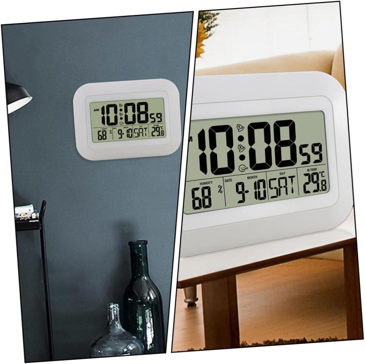 Multifunctional Electronic Alarm Clock Temperature and Humidity Display Compact Wall and Table Clock for Home Battery Not Included