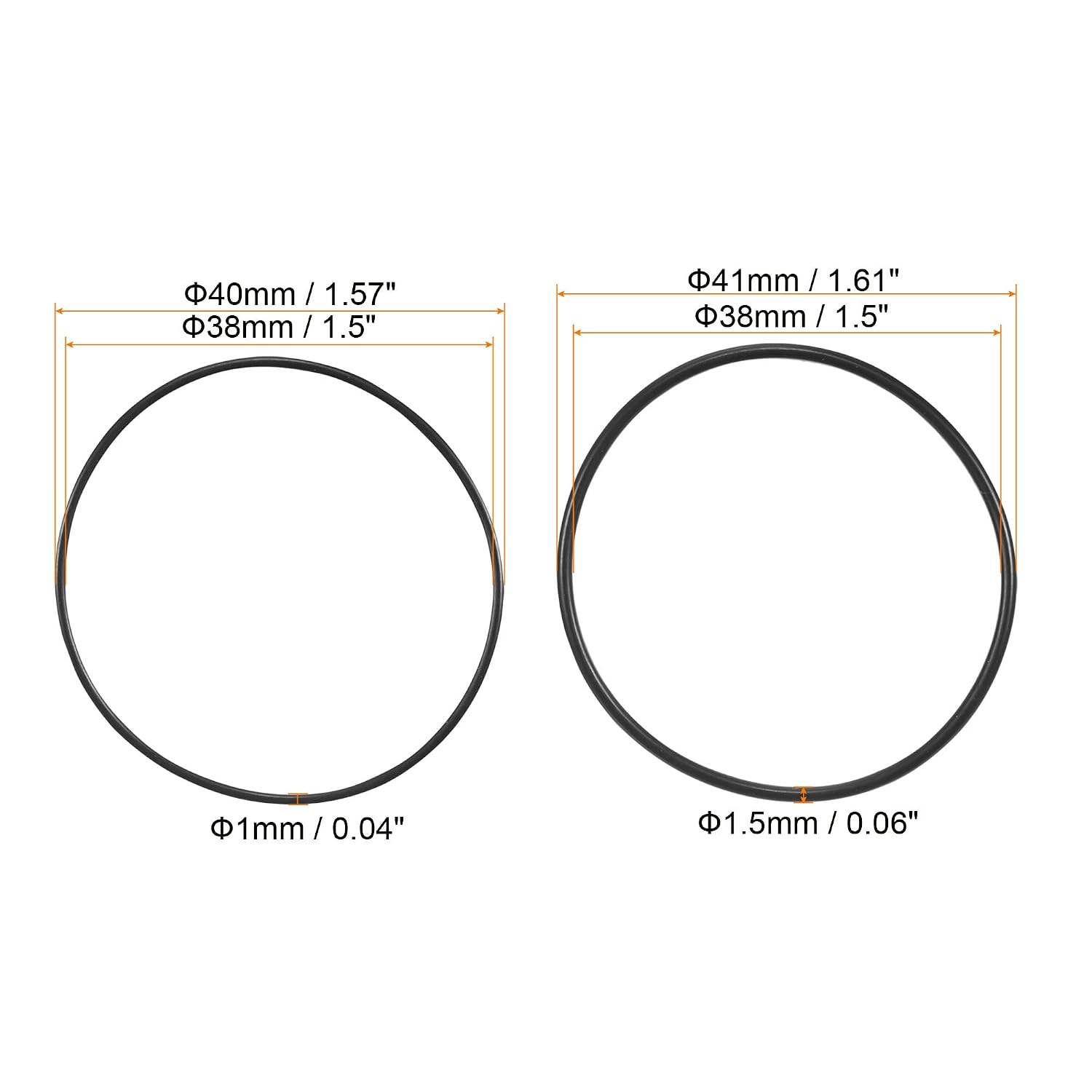 MECCANIXITY Nitrile Rubber O-Rings 40mm 41mm OD 38mm ID 1mm 1.5mm Thick Seal Gasket, Black 20in1 Set