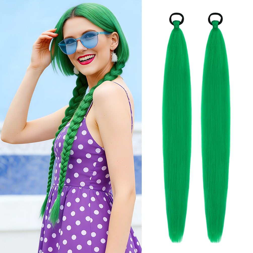 2 Pack Braid Ponytail Extension - Green Synthetic Hair
