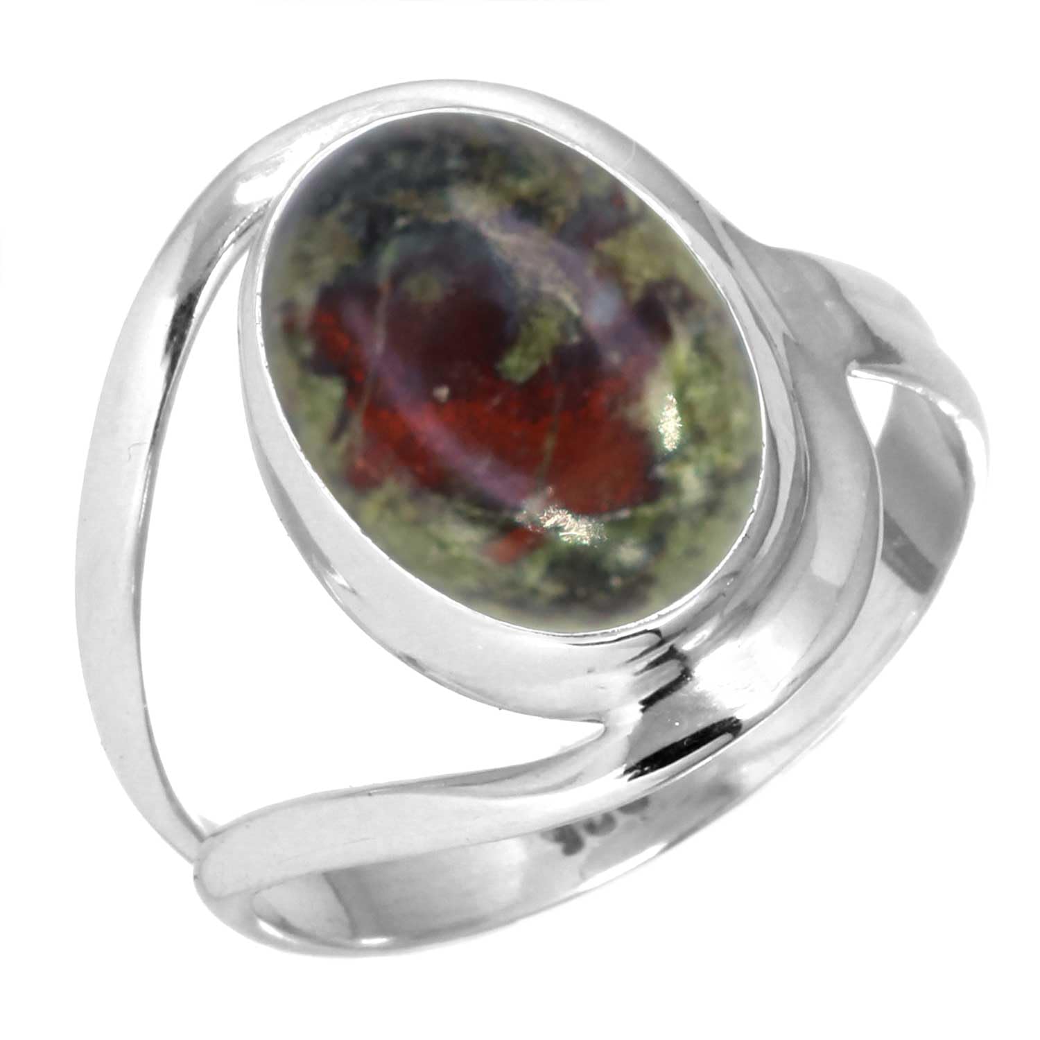 Jeweloporium Mehrfarbiger Drachenblut-Jaspis-Silberring, Größe 50 (15,9), 925er Sterlingsilberring für Damen, natürlicher ovaler Edelstein, handgefertigter Schmuck