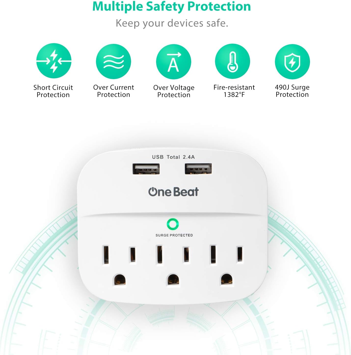 2 Pack 3-Outlet Surge Protector, Multi Plug Outlet Expander with 2 USB Wall Charger, Outlet Adapter with 490 Joules for Home, School, Office, ETL Listed : Tools & Home Improvement