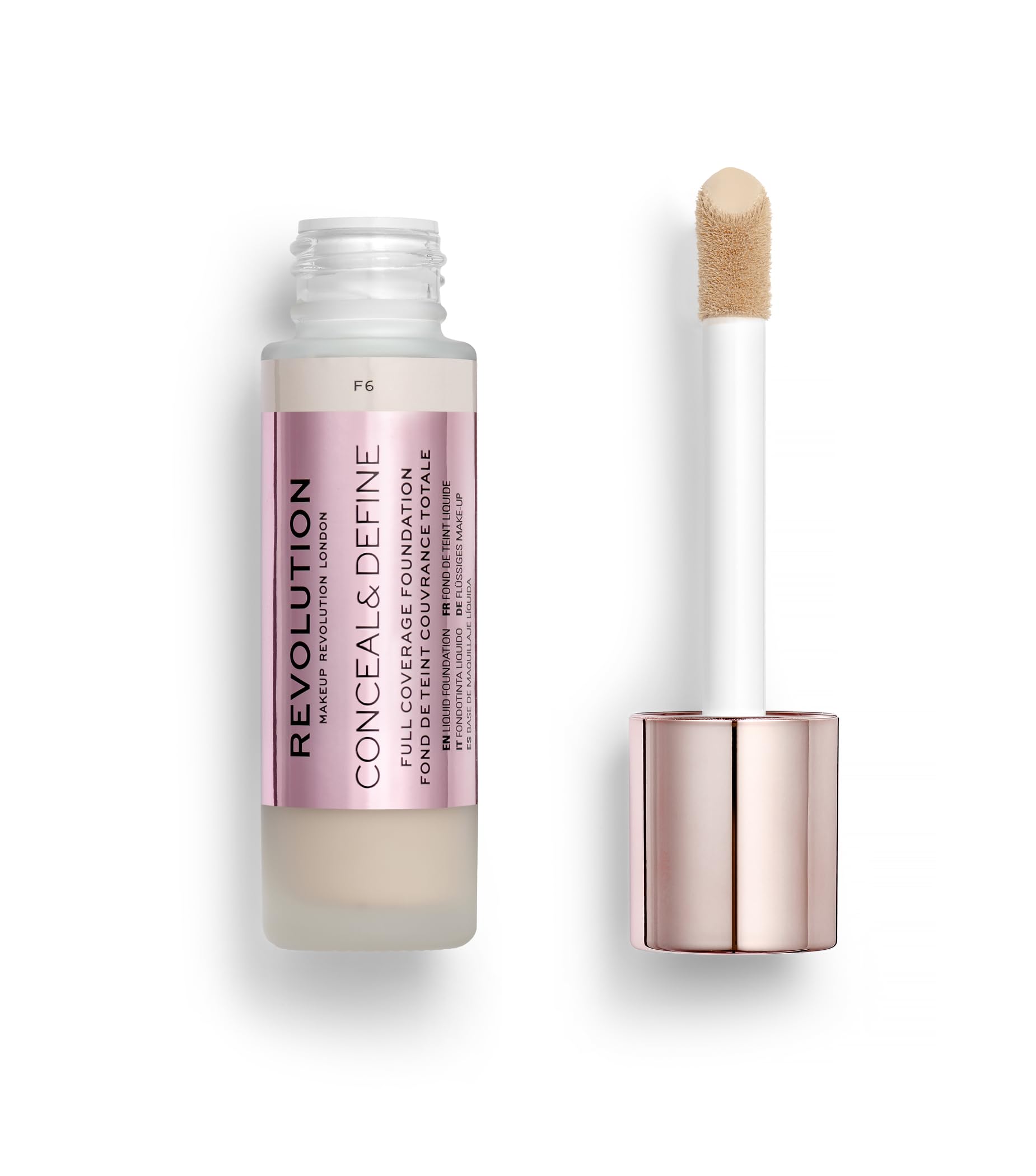 Revolution Conceal Define Foundation Full Coverage Long-Lasting Matte Finish Vegan Cruelty-Free F6 Light to Medium Skin Tones 0