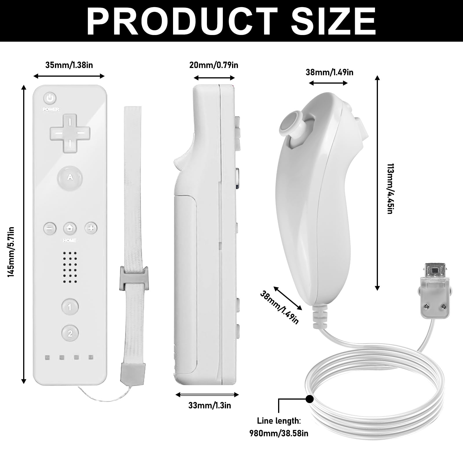 GBKDQQ Pack de 2 manettes Wii Remote, télécommande Wii avec Nunchuk, manette Nunchuk pour télécommande Wii Plus, poignée de jeu Jostick (Blanc)