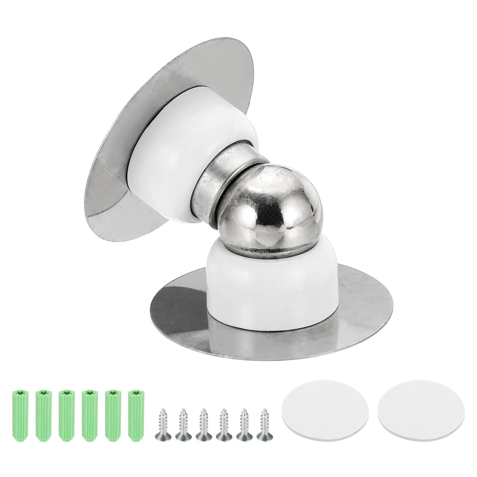 sourcing map 2.1" Magnetic Door Stoppers, Wall Floor Mounted Magnetic Door Catch Holder, Stainless Steel Door Stops for Bedroom, Bathroom, Kitchen, Office, White