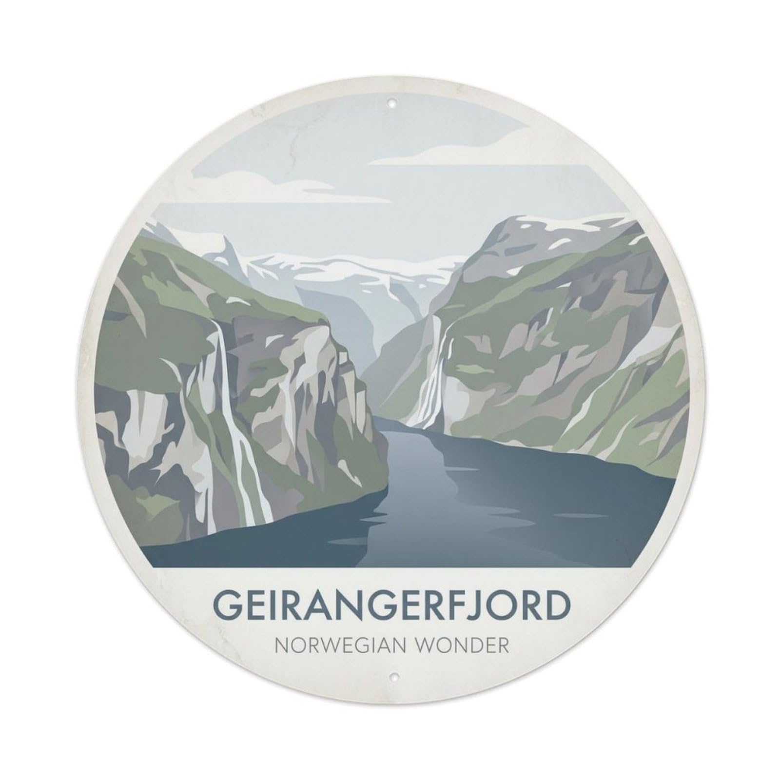 Vintage Travel Geiranger Fjord Norway Metal Tin Sign Plaque Wall Decor for Cafe, Club Bar, Office, Home Garden Round Metal Poster 8x8Inch