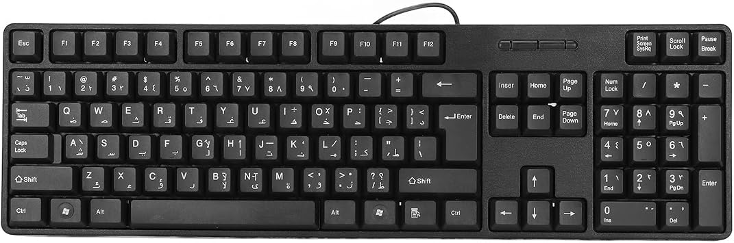 ASHATA Arabic Keyboard USB Wired, 104 Keys, Ultra Slim Full Size with Numeric Keypad, Black, for Desktop Computer Laptop