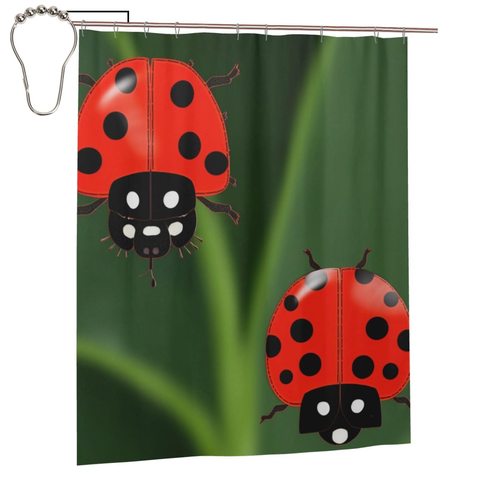 BWWHCCTI Ladybug print Printed Shower Curtain With 12 Iron Hooks Opaque Quick Drying Waterproof Shower Curtains Sets For Bathroom 152x183 Cm