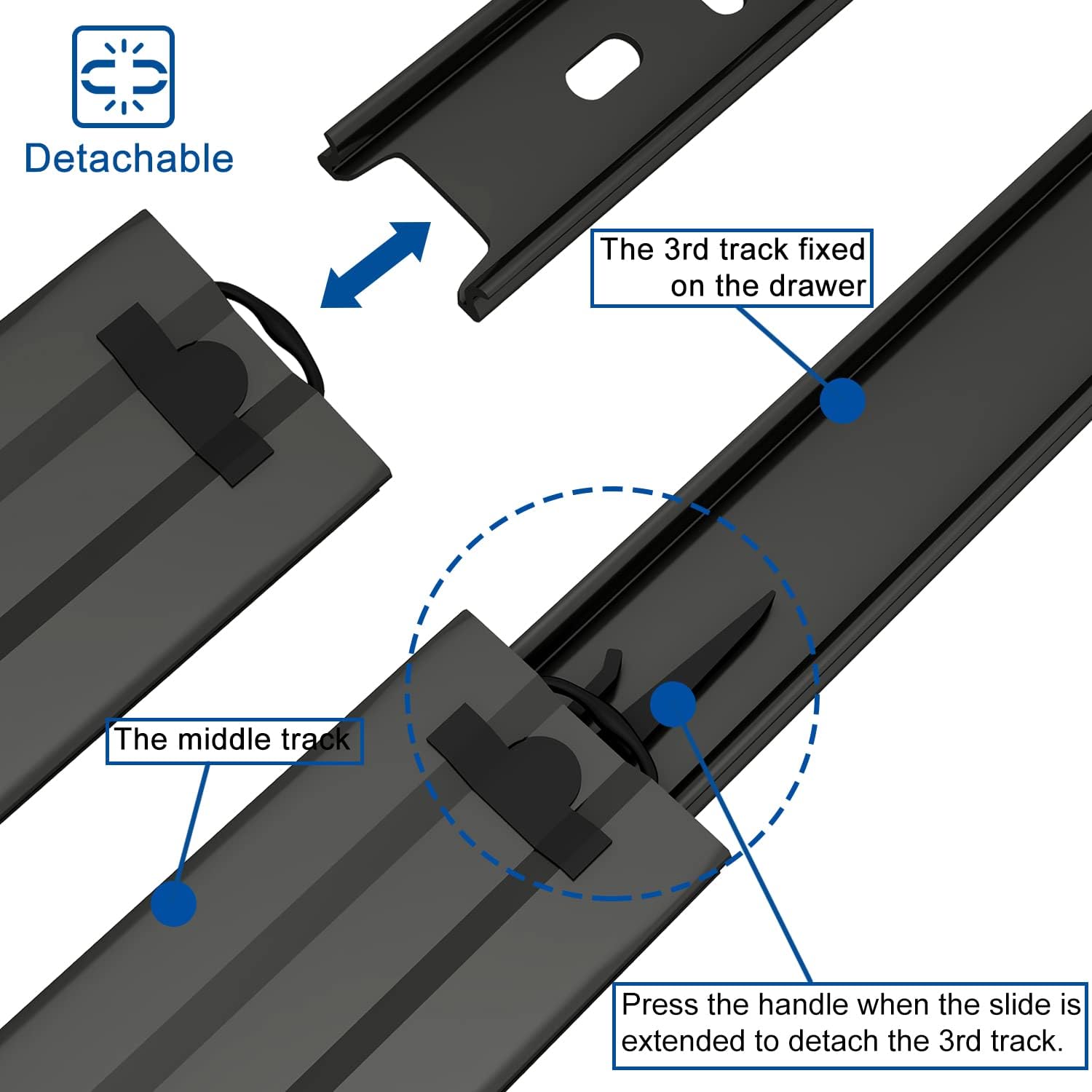 VADANIA 24-Inch Drawer Slide, VA1245 Black, Ball Bearing 3 Folds Full Extension, Side Mount, 100 Lb Load Capacity, 5 Pairs (10-Pack)