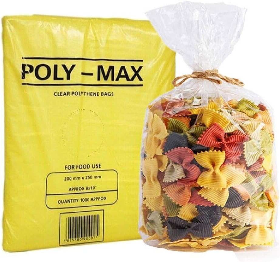 1000 x Plastic Polythene Food Bags 7" x 9" 100Gauge Poly Max Clear Strong Poly Storage Bags By Tezraftaar®