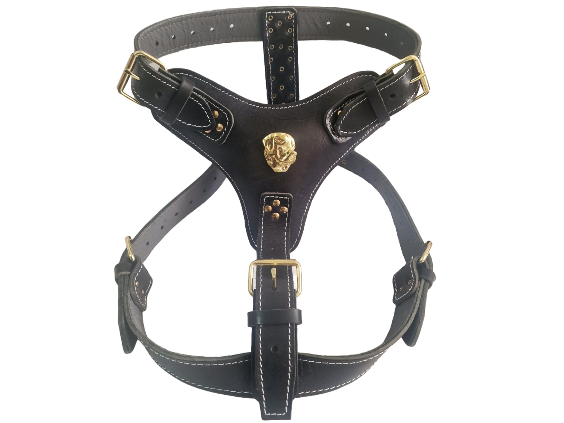 Extra Large Heavy Duty Leather Dog Harness Rottweiler Badge Design with GOLD or SILVER Fittings Perfectly fits any Rottweiler from 35kg up to 75kg (Brown, Silver Fittings)