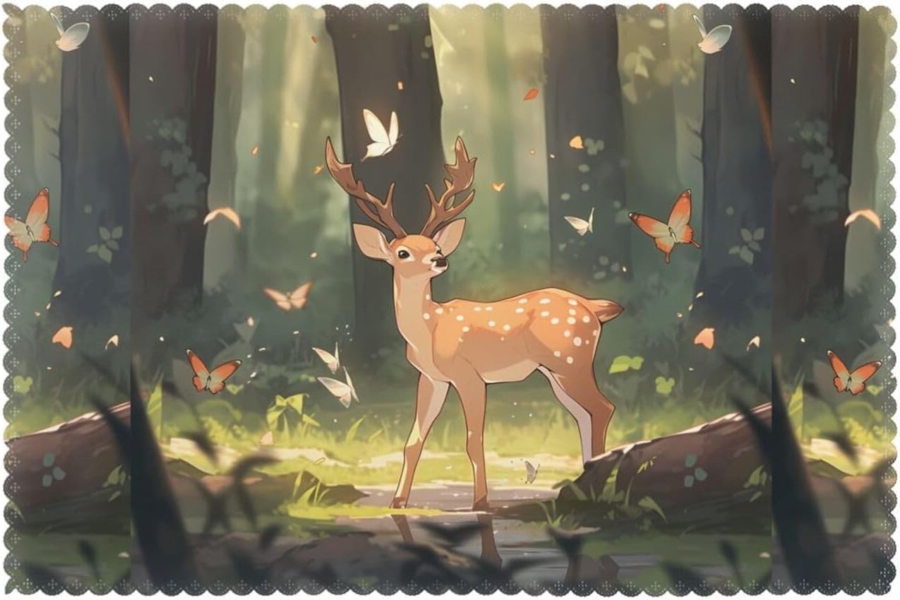 Bambi Prints Placemats Set of 6 12x18in - Heavy-Duty Polyester Table Covers Engineered for Lasting Performance