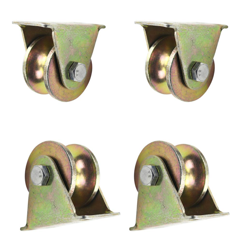4つのU溝付きスチールキャスターホイール、ヘビーデューティーリジッドホイール、シーブラウンドチューブ方向性トラックホイール、ダブルベ