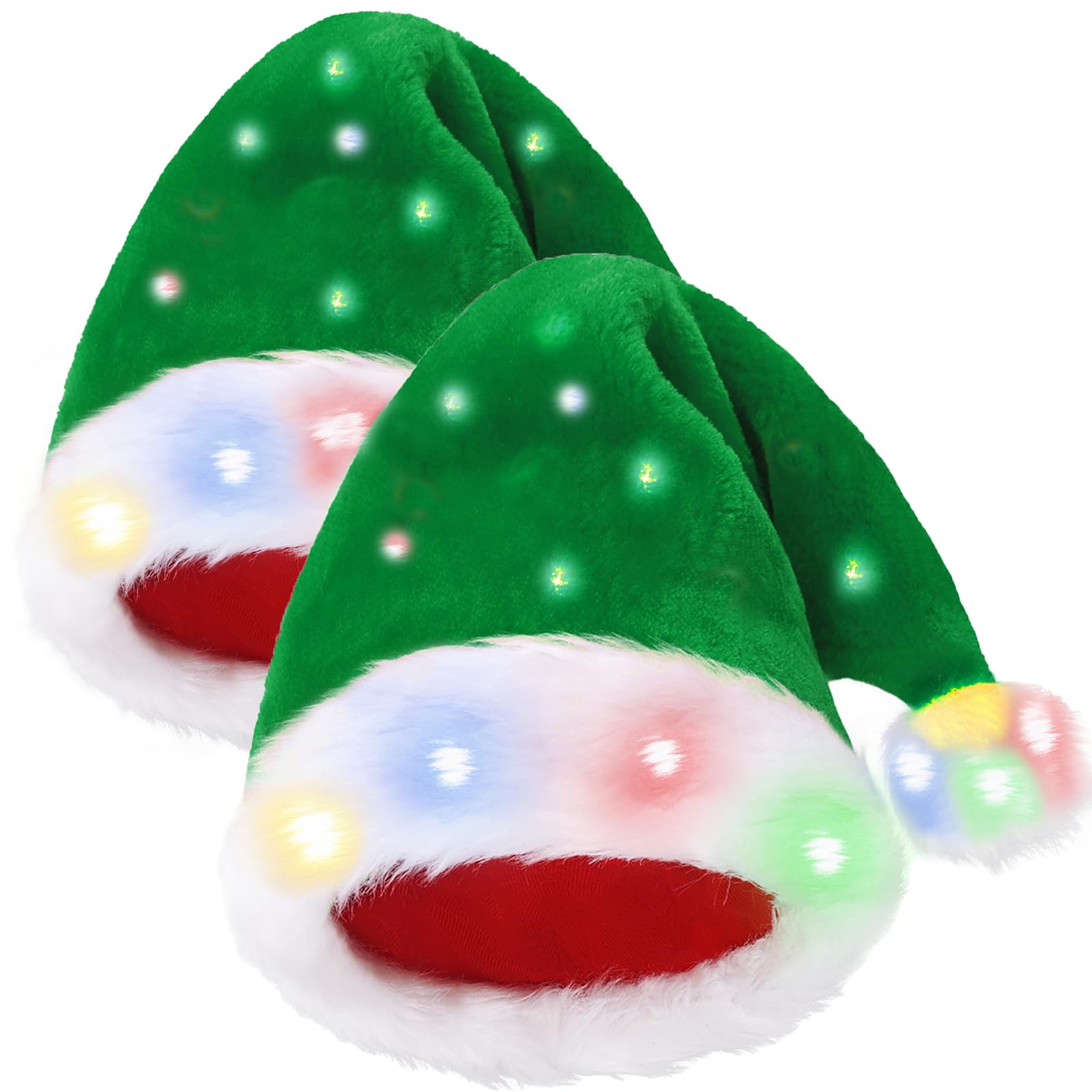 COMYCLE Santa Hat, Green Velvet, Funny Light Up Christmas Hat for Kids - Two Pieces Kids
