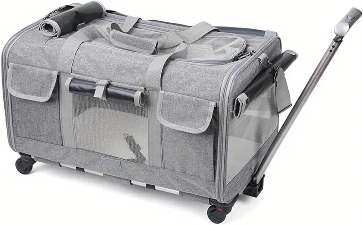 Extra Large Foldable Pet Trolley Case, Detachable Travel Carrier Bag for Dogs Cats(Gray)
