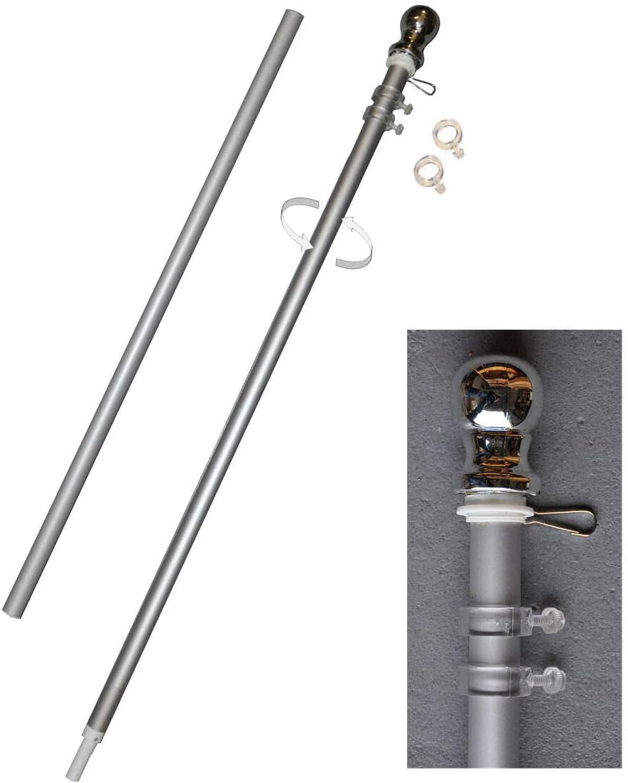 Sports Flags Pennants Company Aluminum 6' Foot Spinning Silver Flagpole for Grommet or House Flag