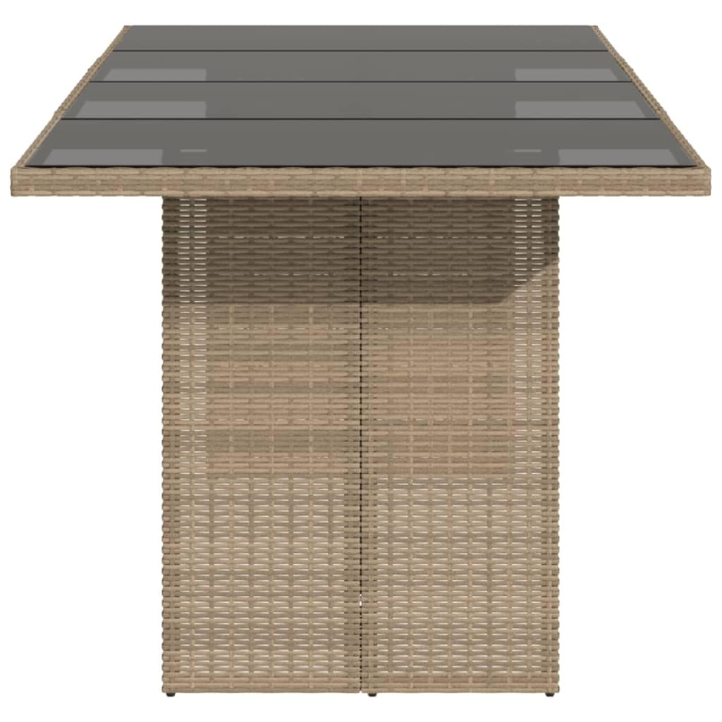 Stół ogrodowy ze szklanym blatem z polirattanu i stali malowanej proszkowo, 190 x 80 x 74 cm, odporny na warunki atmosferyczne, odporny na działanie promieni UV, stół tarasowy, stół balkonowy