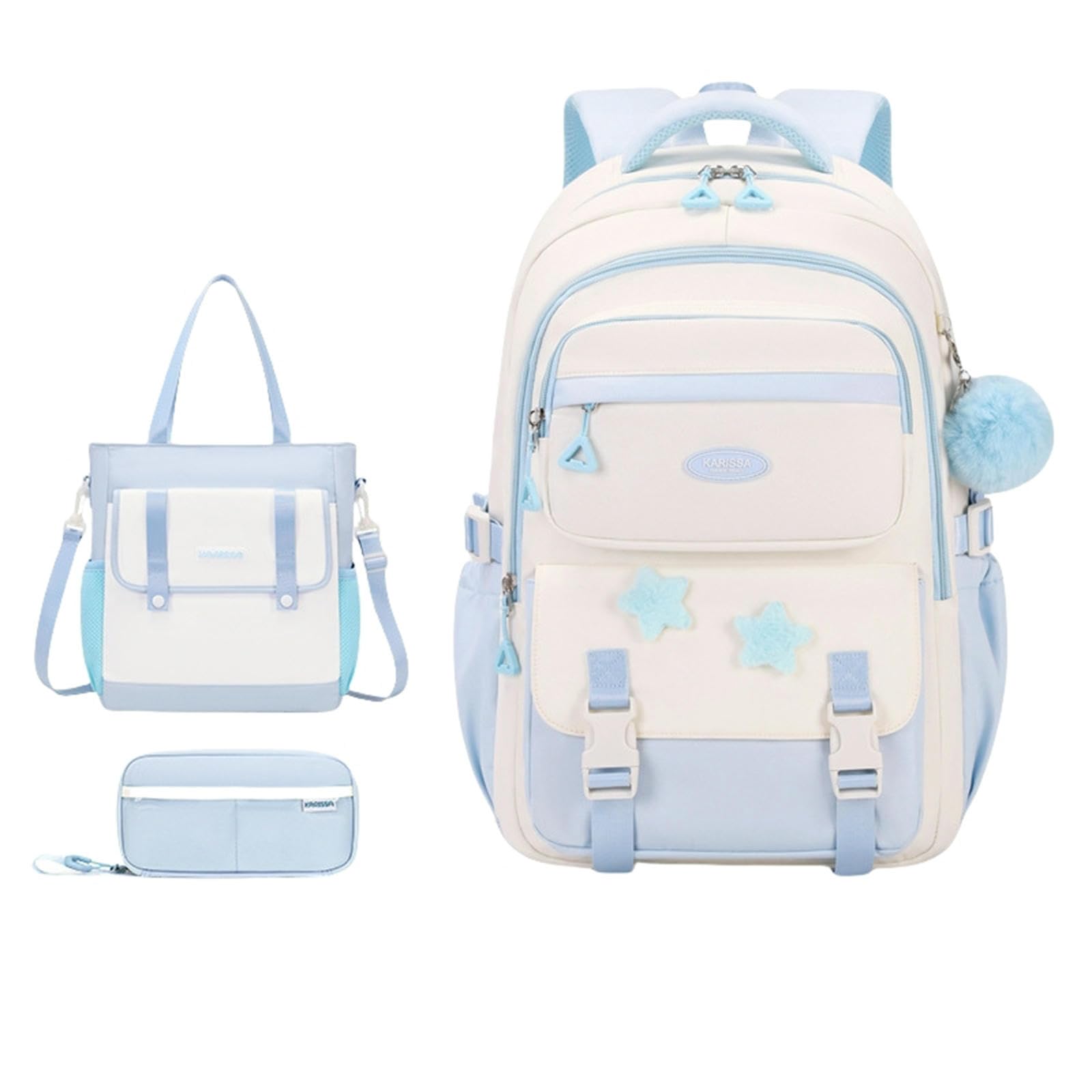 Mochila para Niñas, Bolsa Escolar De Gran Capacidad Estudiantes Secundaria, Capacidad-Juego Tres Piezas Azules