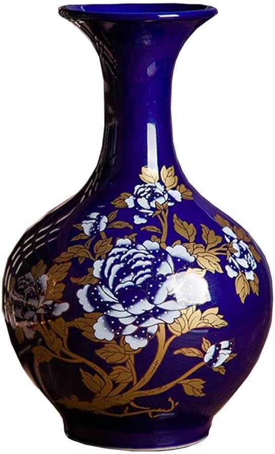 ZR-YDECORModern Ceramic Large Flower Decor Vases for Living Dining Room Table Centerpiece Bedroom Office Hotel Home Decoration Hand-painted Tall Decorative Vase, Blue(24×8cm)
