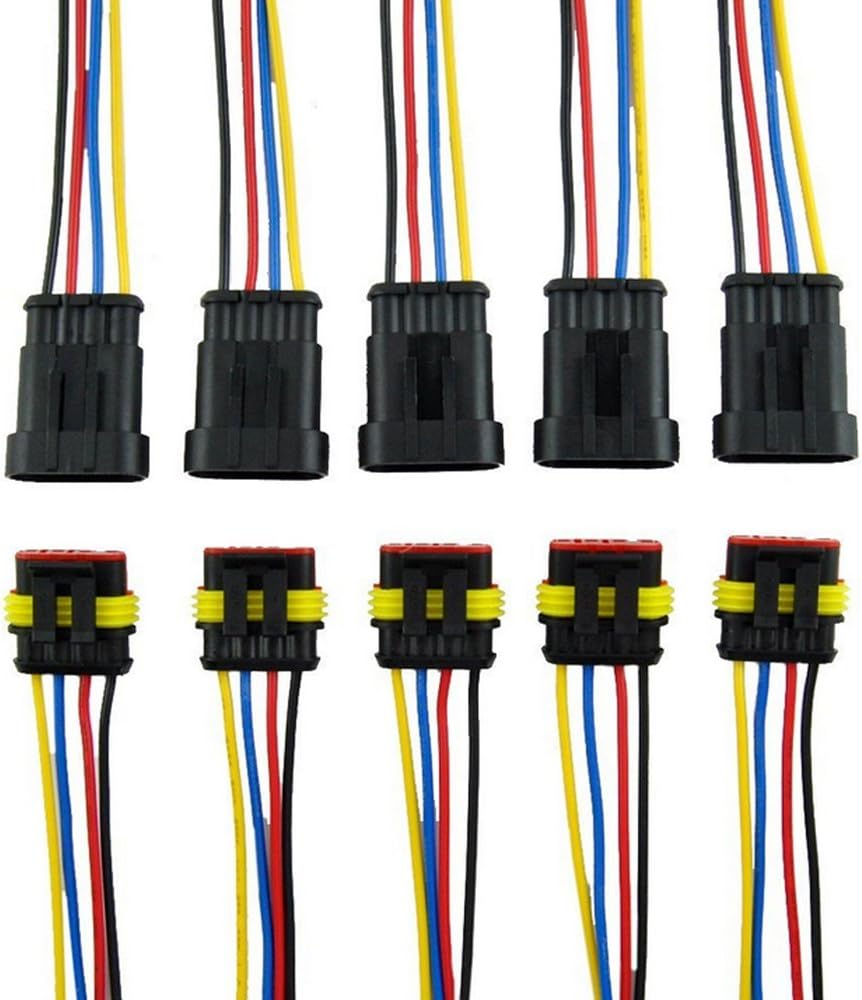 ESUPPORT 4 Pin Way Car Auto Waterproof Electrical Connector Plug Socket Kit with Wire AWG Gauge Marine Pack of 5