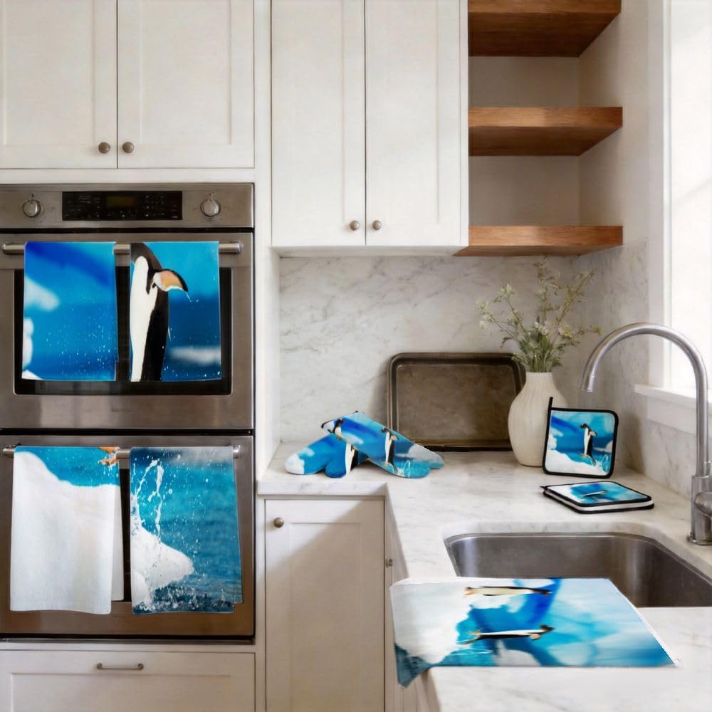 Set di accessori e decorazioni da cucina con pinguini che saltano, 9 pezzi