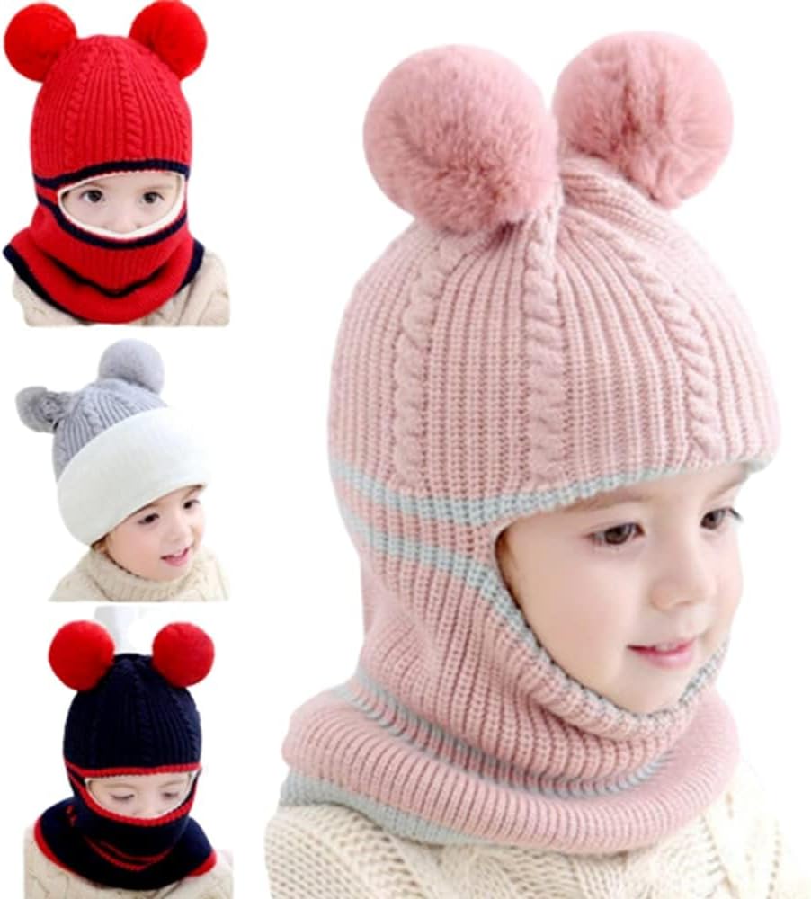 Baby Girls and Boys Winter Warm Knit Caps Scarf Woolen Hood Warm Skull Knit Caps - Image 4