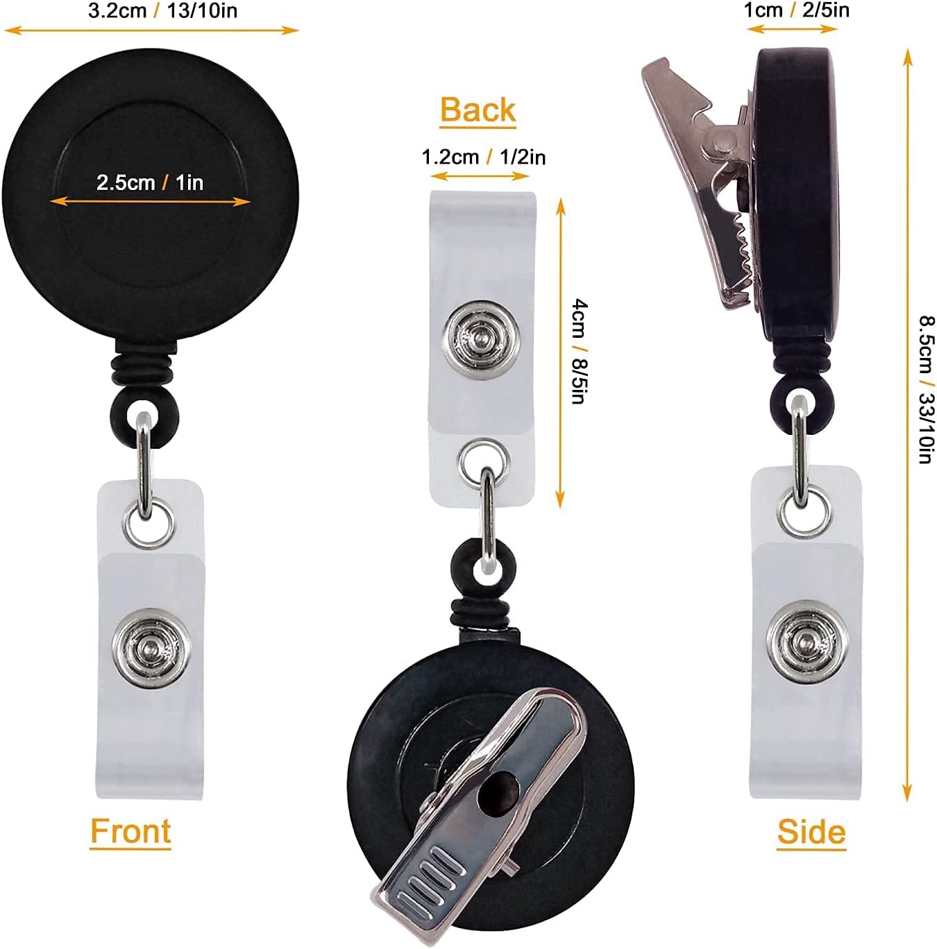 5 Pack Retractable ID Badge Holder Reels with Swivel Alligator Clip Bulk Pack Premium Badge(Black) - Image 6