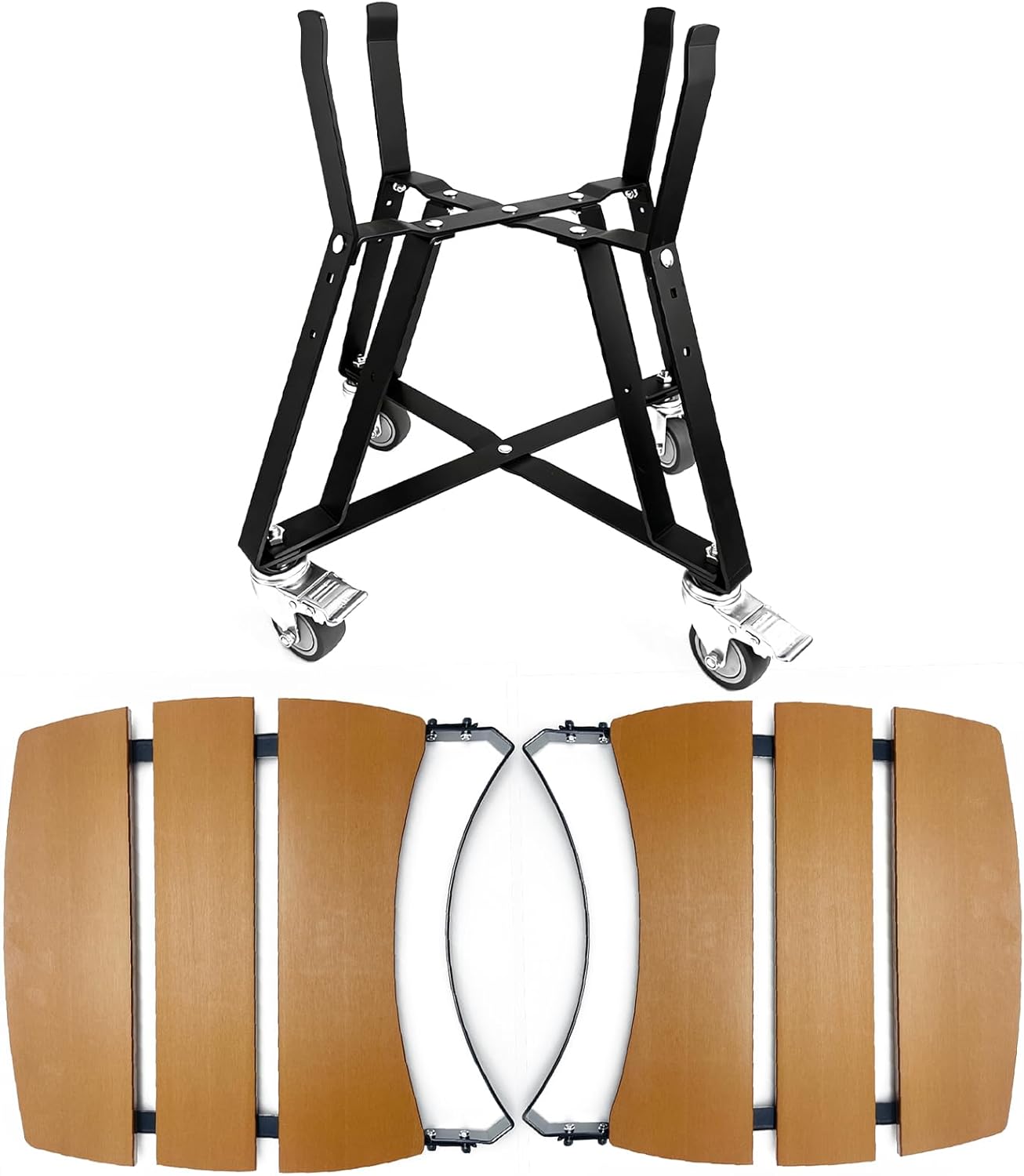 Grill Rolling Cart Rolling Nest, Rolling Outdoor Cart and Folding Side Shelves Table for BGE L, Large Big Green Egg 18" Charcoal Grill