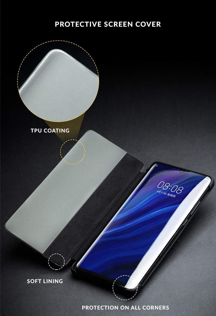 QIALINO for Huawei P30 Pro Genuine Leather Case,Flip Slim Smart Sleep Wake-up View Window Genuine Leather case for Huawei P30 Pro Case 6.47'' (Brown)