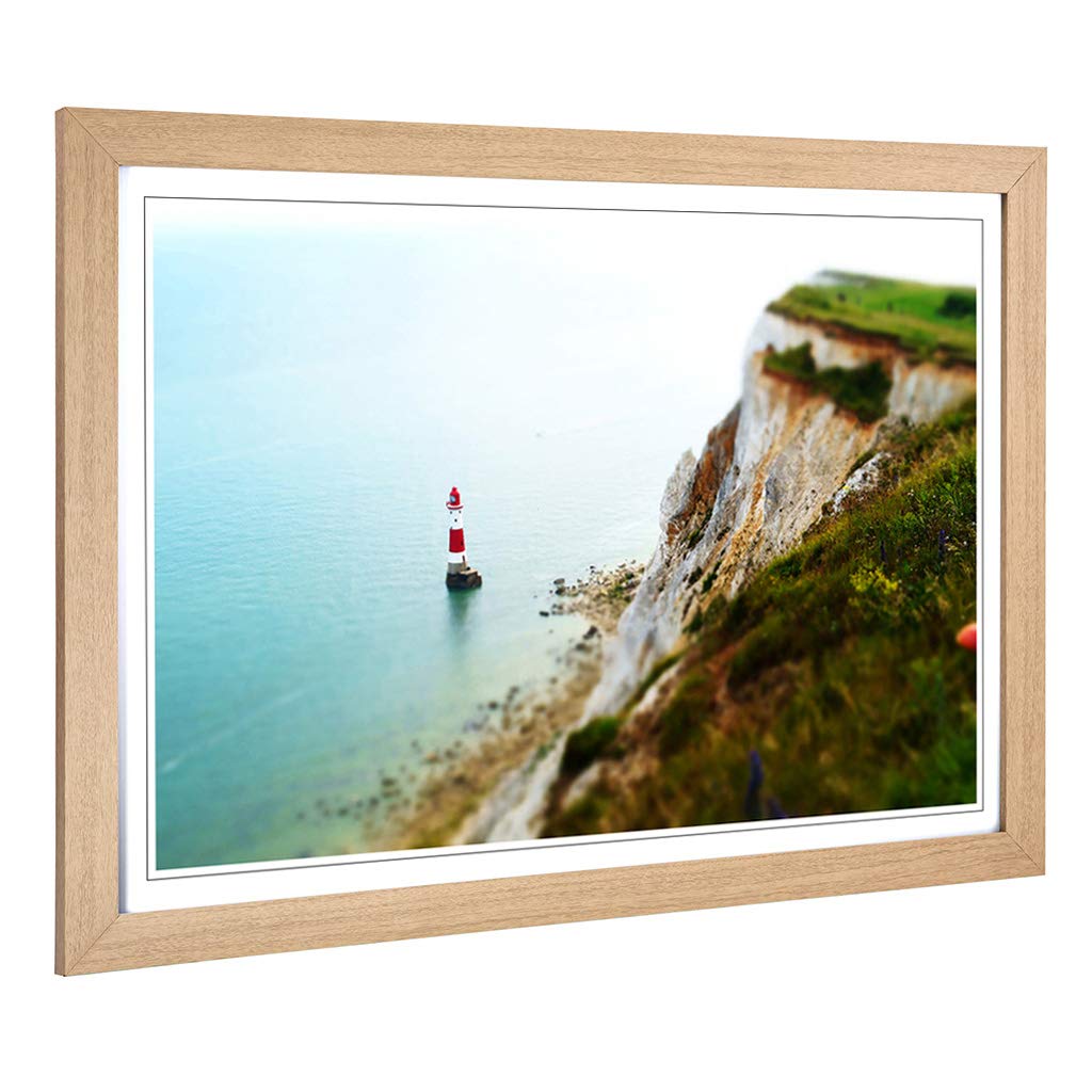 Big Box Art Framed Print of Seascape Coast Shore Cliffs Beach Lighthouse Design | Wall Art Picture | Home Decor for Kitchen, Living Room, Bedroom, Hallway, Oak, A2 / 24.5x18 Inch / 62x45cm