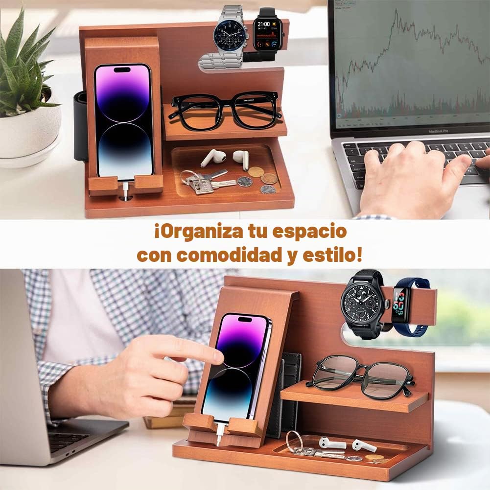AliveByte Regalos Navidad Originales Hombre Valentin Soporte Movil Madera Regalo Cumpleaños Hombre Soporte de Carga Estación para Movil Regalo Festa del Papa Idea Navidad Anniversario Regalos