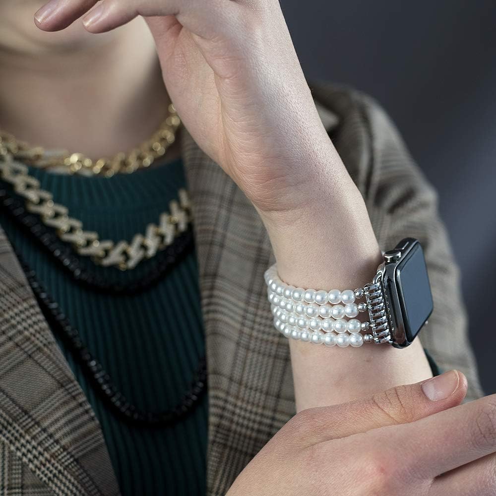 KAI Top Beaded Bracelet Compatible with iWatch Band 38mm 40mm 41mm 42mm 44mm 45mm 46mm 49mm Women, Stone Beaded Elastic Stretch Replacement Strap for Apple Watch Ultra SE Series 10 9 8 7 6 5 4 3 2 1 - Image 5
