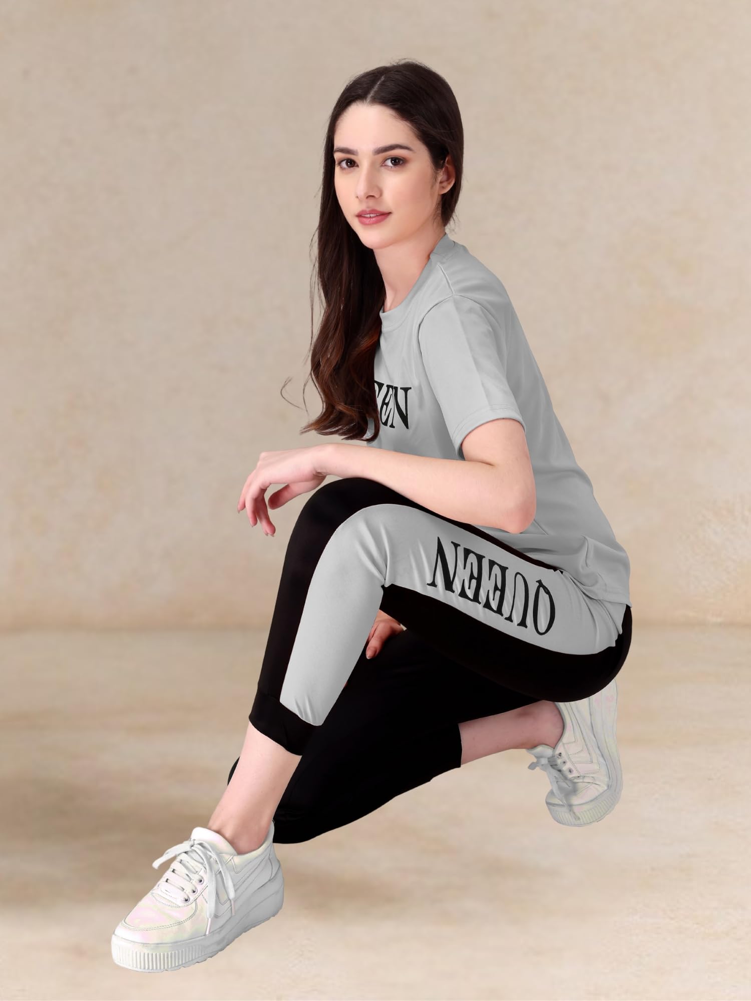 DTR FASHION Grey Cotton Lycra Blend Solid Tracksuit | Co-ord Set For Women| Active Wear Suit Set For Women| Track Suit Set For Women (TS_QUEEN_GREY_XXL)