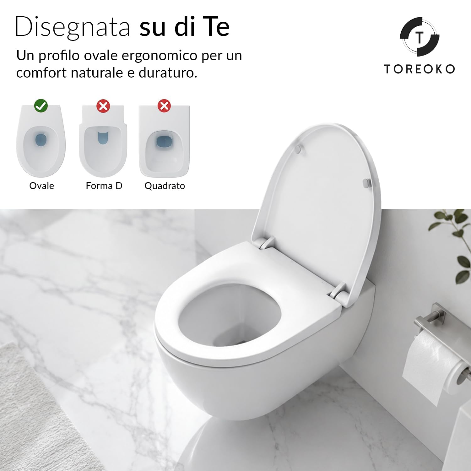 Tavoletta WC Forma Ovale Bianca a Chiusura Rallentata, Copriwater Universale per Sanitari Forma O, Sedile WC Bianco con Sgancio Rapido