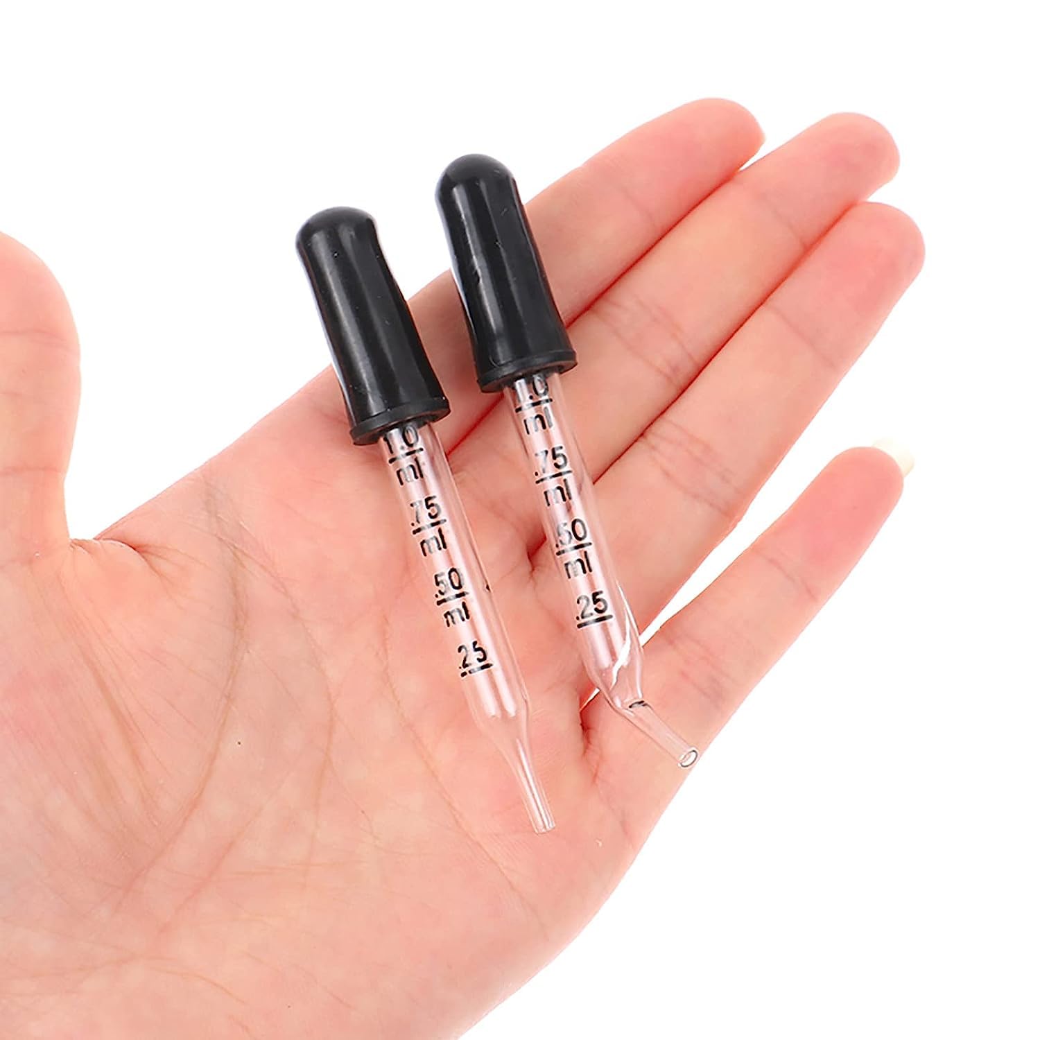 Eye Dropper Set for Essential Oils, Pipettes Dropper with Black Rubber Head, Calibrated Thick Glass Medicine Dropping Pipettes, 1ml Dropper Measurer, Dropper for Liquid, Straight-Tip, Bent-Tip