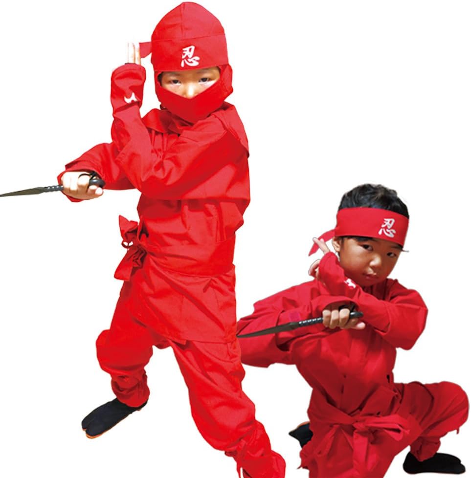 Halloween Children's Ninja Uniform/ Martial Art Costume! Black/Red (Red, 3L- ...