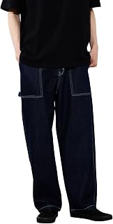 [NAVY] [ネイビー] デニムパンツ メンズ 11オンス 厚手 ペインターパンツ ステッチ ワイドパンツ ジーンズ ジーパン ボトムス