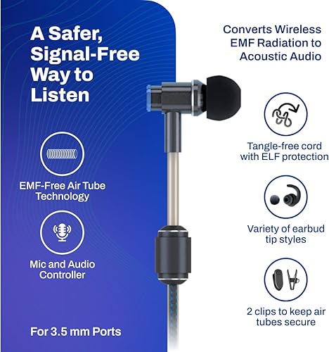 Miniatura 2 de DefenderShield Air Tube - Auriculares estéreo con cable - Auriculares acústicos universales con micrófono integrado y controles de audio -