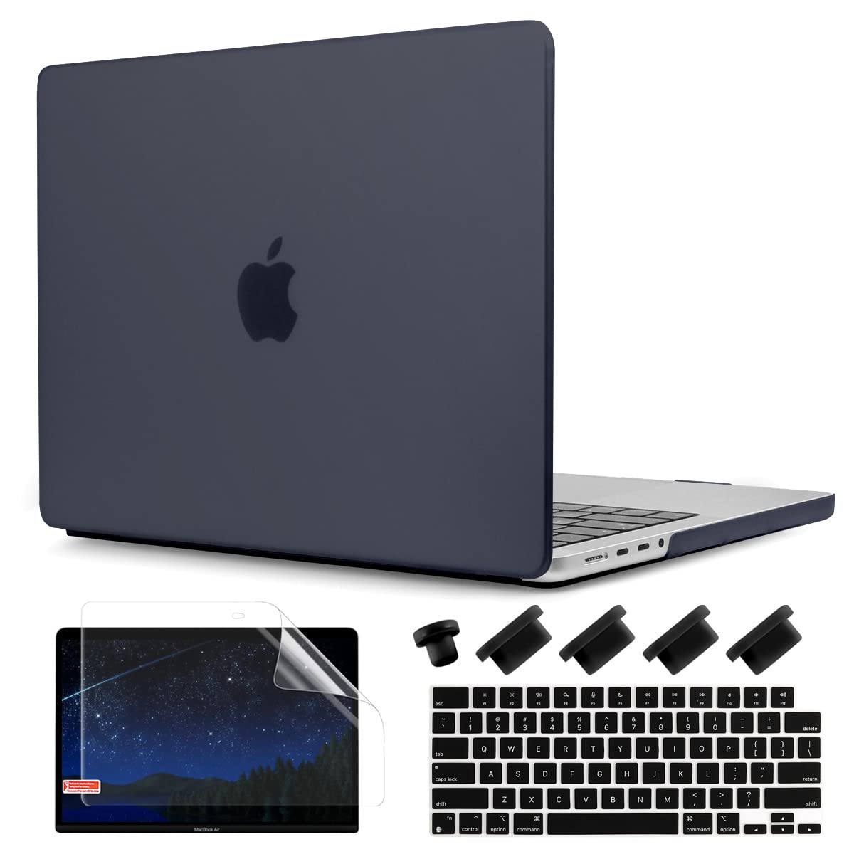 TWOLSKOO Case for MacBook Pro 14 inch A2442 M1 Pro, Ultra Slim Hard Shell Case and Keyboard Cover Screen Protector Dust Plug for New MacBook Pro 14.2 inch 2021, Black
