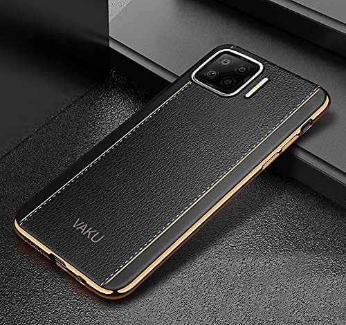 Vaku® Back Cover for Oppo F17 TPU Leather Pattern Vertical Leather Stitched Gold Electroplated Soft TPU Back Cover - Black (B093Z8RCVD) Amazon Price History, Amazon Price Tracker