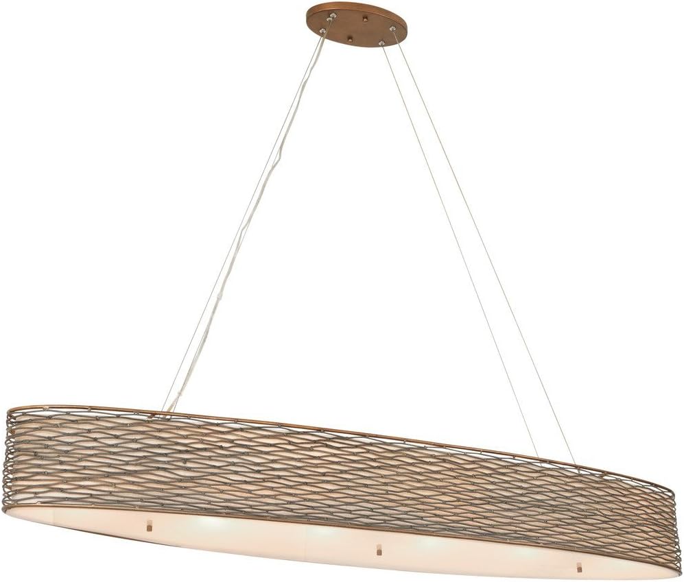 Varaluz Flow 6-Light Linear Pendant - Hammered Ore Finish with Tan Silk Slug Shade and Acrylic Diffuser