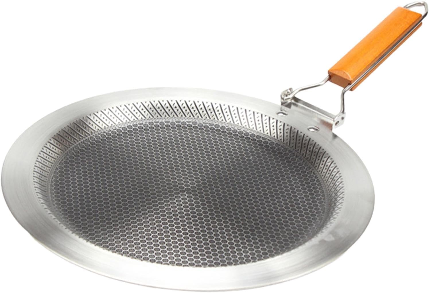 Stainless Steel Crepe Pan Nonstick Tortilla Griddle Flat Skillet Honeycomb Plate Foldable Handle Suitable for Camping Picni, 34cm