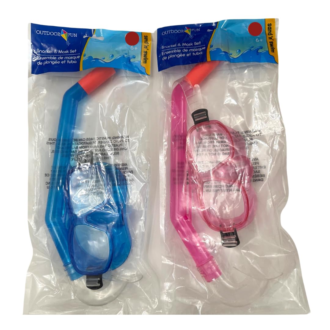 Kids Snorkel and Goggle Set – Adjustable Swim Mask with Nose Cover and Matching Snorkel – Blue & Pink, Ages 6+