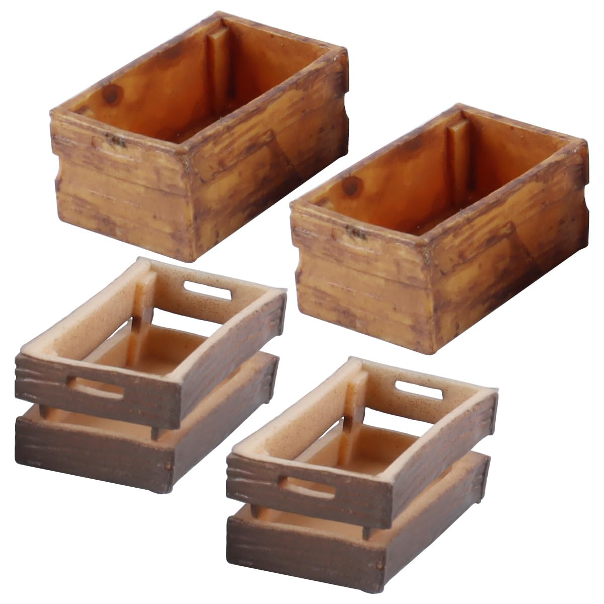 Ausi 4 Pcs Dollhouse Crates Miniature Wooden Food Basket Miniature Craft Mini Storage Crate 1:12 Dollhouse Furniture Accessories