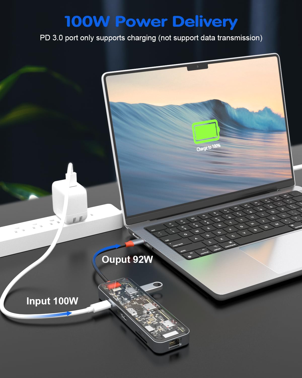 Hub USB C 8 w 1, wieloportowy adapter USB C Hub z 4K HDMI, 100 W PD, 5 Gb/s, USB 3.0, port USB 2.0, port Ethernet, czytnik kart SD i TF, klucz USB C do innych urządzeń typu C